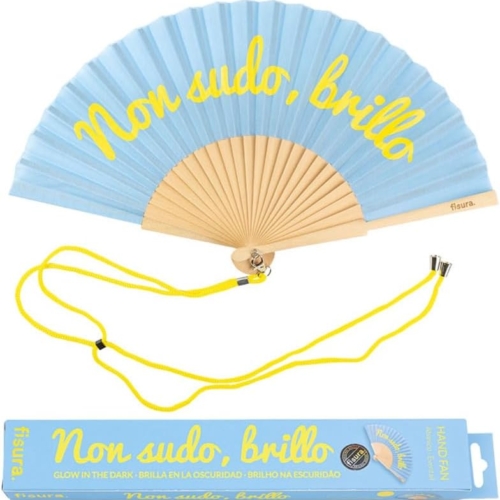 Ventaglio "NON SUDO BRILLO" azzurro - glow in the dark